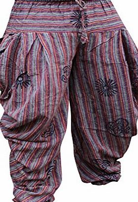 SHOPOHOLIC FASHION Baggy POCKETS hippy harem pants,boho PERSIAN style yoga stripes hippie trouser (d.maroon)