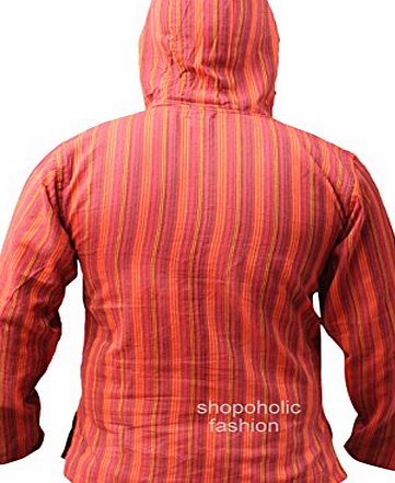 SHOPOHOLIC FASHION Multicolour Dharke stripe Grandad Hoody Shirt,Light weight hippy boho clothes (XXL, PETROL BLUE MIX)