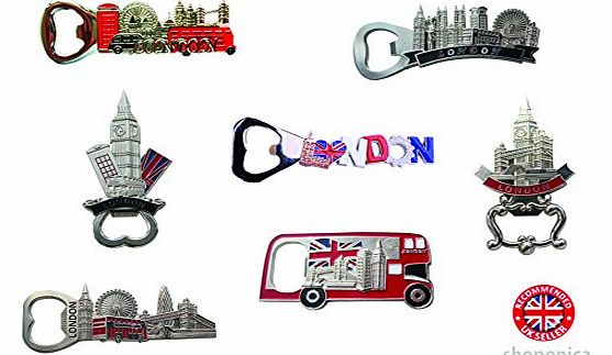 Shoponica London Icons UK Souvenir Bottle Opener Fridge Magnets - Set of 7