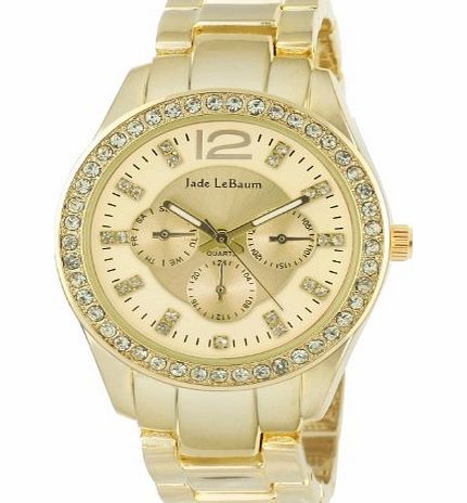 ShoppeWatch Womens Gold Tone Bracelet Watch Large Face Rhinetone Accented Bezel Jade LeBaum - JB202734G