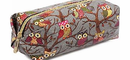 Womens Ladies Girls Owl Print Pencil Case School Work Make Up Cosmetic Fashion Bag - C30 (GREY)