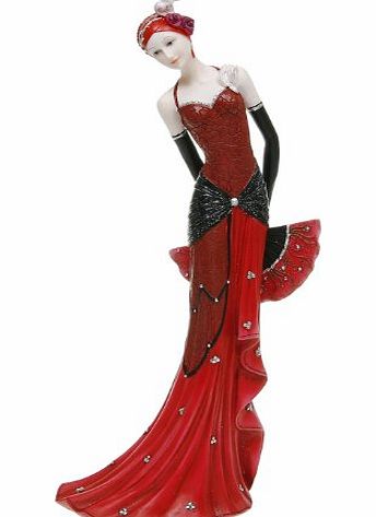 Shudehill Gifts Joe Davis Charleston Ornament Elegant Crimson Lady Figurine Holding Fan