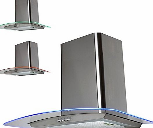 SIA 70cm Multi Colour LED Curved Glass Stainless Steel Cooker Hood Extractor Fan