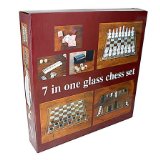 7 In 1 Glass Chess Draughts Checkers Backgammon Set with Dominoes Playing Cards Dice Games