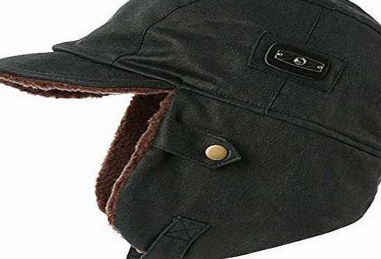 Siggi  Mens Pilot Hat Aviator Cap Leather Brown Adult Winter Trapper Hunting Hats Large XL Navy