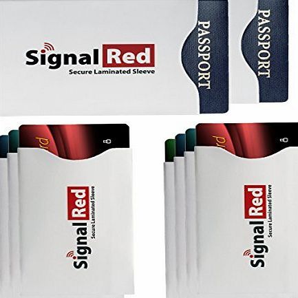 Signal Red Laminated Passport and Credit Card Protector - Set of 8 Credit Card and 2 Passport RFID Blocking Sleeves; Fit in Wallet and Purse