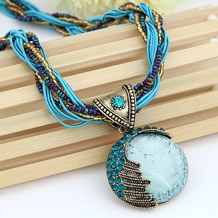 Signore - Signori Handmade Turquoise HALF MOON Necklace, Vintage Costume Jewellery Available In Three Colours - Green, Cream 