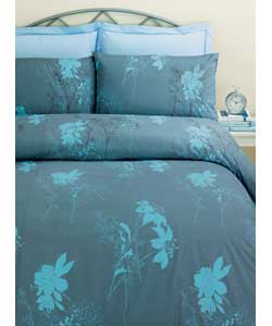 Silhouette Flower King Size Duvet Cover Set - Blue