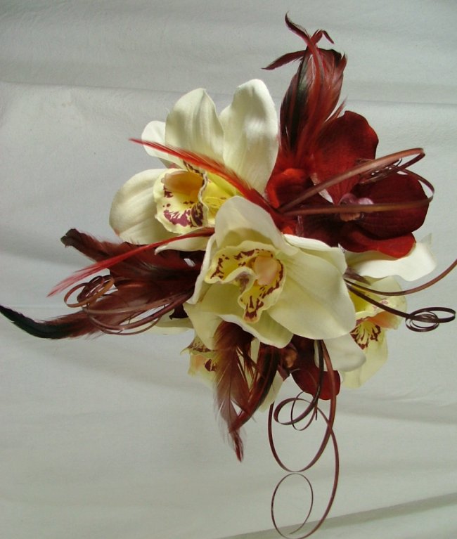 Silk Bouquets Orchid Posy Cream and Ruby Red
