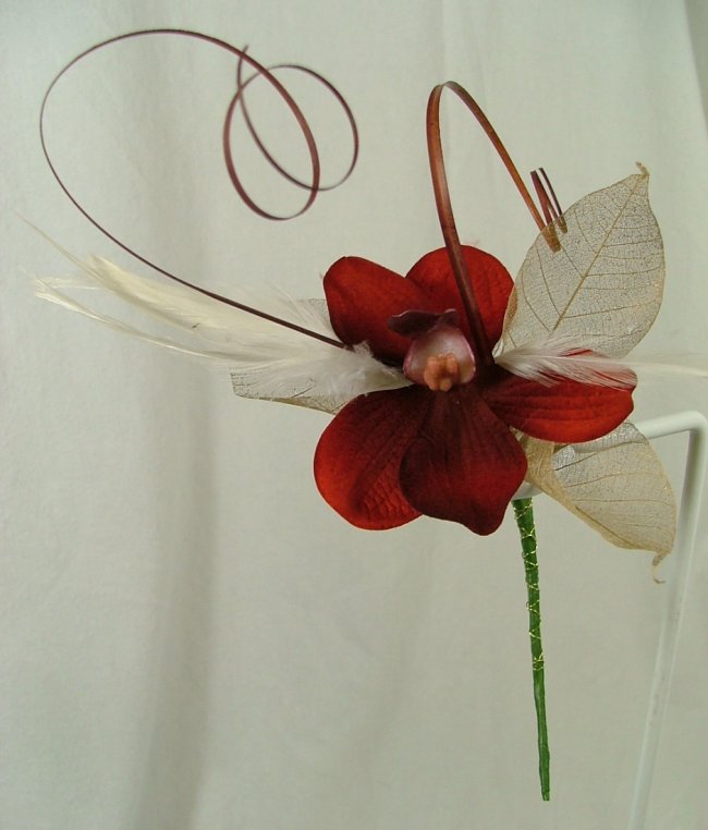 Silk Bouquets Ruby Red Orchid Buttonhole Single