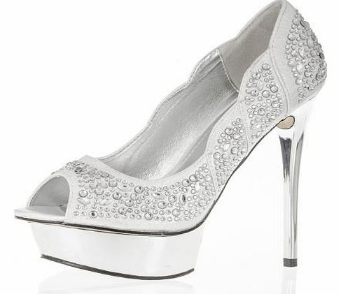 Diamante Platform Peep Toe Shoes