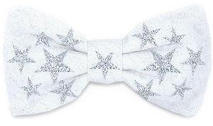 silver Glitter Stars White Bow Tie