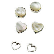 Silver Mother of Pearl and Heart 3 Stud Set