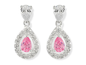 Peardrop Pink and Clear Cubic Zirconia Drop Earrings 061278
