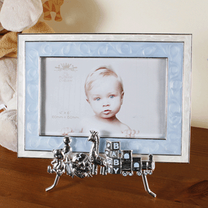 silver Plated Baby Frame - Blue Design