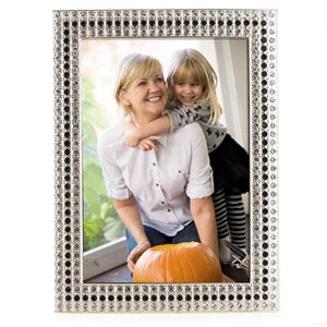 SILVER Plated Crystal and Black 5 x 7 Photo Frame