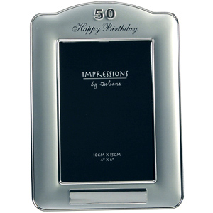 silver Plated Happy 50 Birthday Plaque Photo Frame