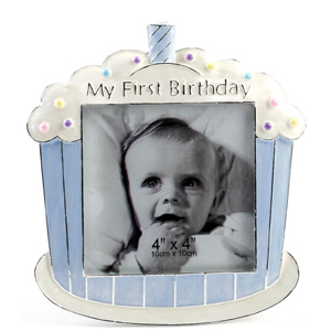 silver Plated My First Birthday Cake Blue Photo