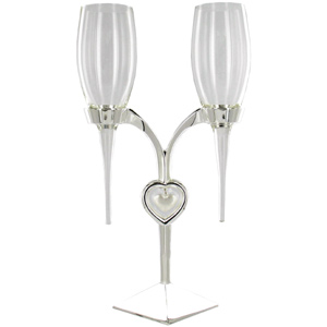 Silver Plated Twin Glasses On Heart stand