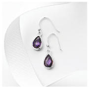 Silver Purple Cubic Zirconia Teardrop Earrings