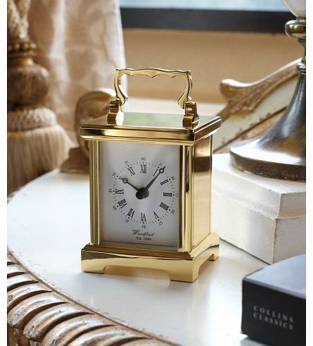 Small English Carriage Clock with fine Quartz movement by Woodford in Brass. Perfect for mothers day.