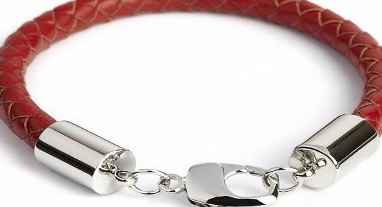 Simon Carter Red Platinum Plated Woven Leather Bracelet by Simon Carter