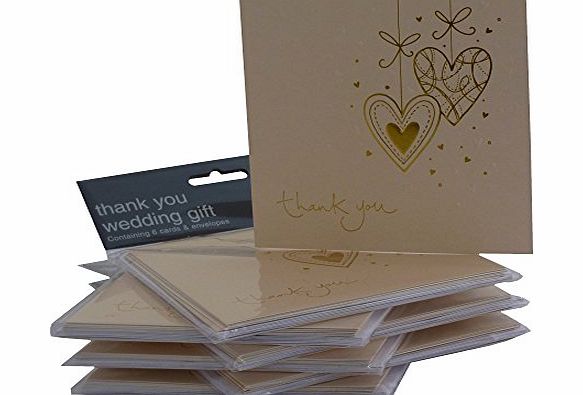 Simon Elvin Multipack Gold Heart Wedding Thank You Cards - 36 Cards with Envelopes