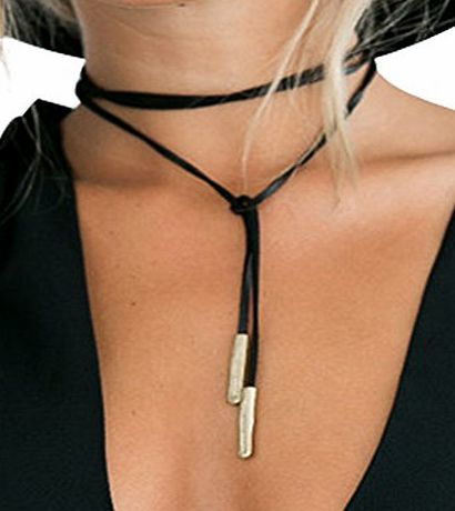 Simplee Apparel Womens Fashion Retro Long Rope Punk Necklace Suede Choker Black Gold
