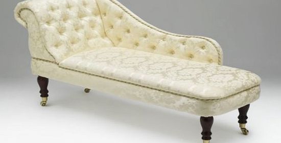 Simply Chaise Traditional Chaise Longue in a Sumptuous Damask Fabric with Brassed Castors