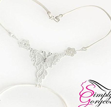 Simply Gorgeous White Lace Butterfly Elastic Brassiere Bra Strap With Elegant Rhinestones