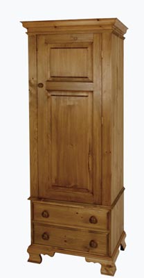 SINGLE DOOR PINE WARDROBE WITH 2 DRAWERS