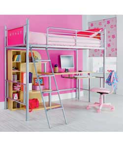 single High Sleeper/Comfort Mattress/Shelves/Desk - Fuschia
