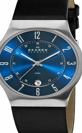 Skagen Designs Mens Leather Analogue Watch 233XXLSLN with Blue Dial