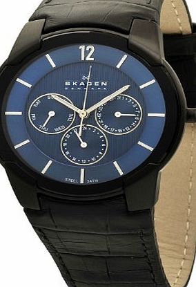 Skagen Designs Mens Leather Analogue Watch 856XLBLN with Blue Dial