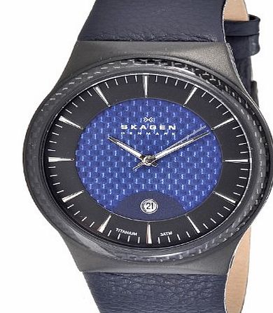 Skagen Designs Mens Quartz Watch with Black Dial Analogue Display and Blue Leather Strap 234XXLTBLN