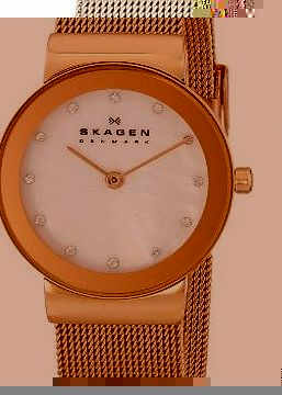 Skagen Ladies Watch 358SRRD with Gold Stainless Steel Bracelet and Mother Of Pearl Dial