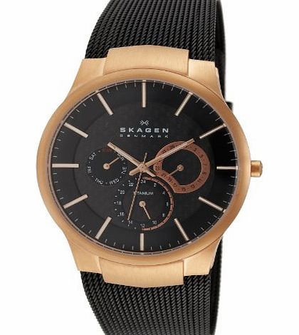 Skagen Mens 809XLTRB Titanium Collection Multifunction Black Mesh Titanium Watch