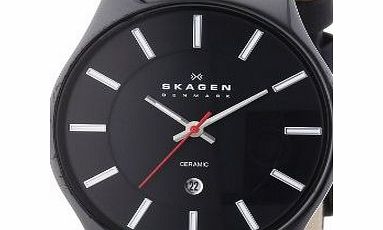 Skagen White Label Mens Quartz Watch with Black Dial Analogue Display and Black Leather Strap 233XLCLB