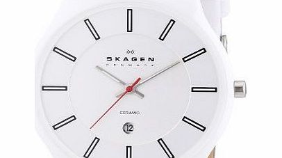 Skagen White Label Mens Quartz Watch with White Dial Analogue Display and White Leather Strap 233XLCLW