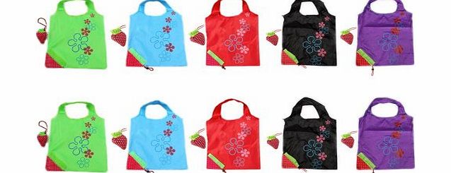 SKL Pack of 10 strawberry Reusable Foldable Shopping ECO Bags with pouch shoulder Tote,5 Assorted Colors