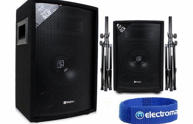 Skytec 2x Skytec 8`` PA Speakers   2x Speaker Stands Party Disco DJ Sound System 800W