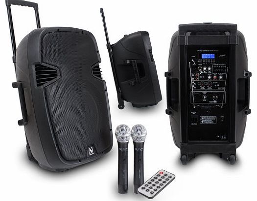 SPJ-PA915 15`` Active Mobile PA Speaker System + Wireless Mics 700W
