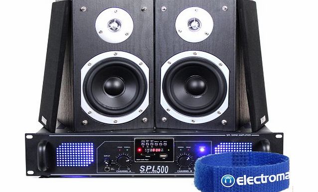 Skytronic 2x Skytronic 5`` Stereo Bookshelf Speakers   Amplifier   Cables Hi-Fi System 500W