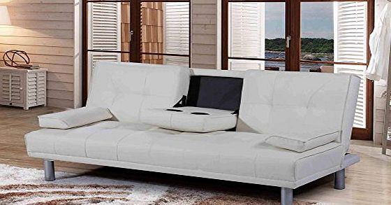 Sleep Design New Sleep Design Manhattan Modern Faux Leather Sofa Bed With Drinks Table amp; Cushions- Available In White