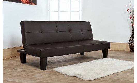 Junior Futon Sofa Bed with Faux Leather Fabric in Brown
