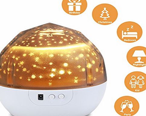 SlowTon Projector Night Lamp, SlowTon Happy Birthday Star Moon Ocean LED USB Charging Rotating Projection Lamp with Different Colors Decorative Sleeping Romantic Mood Starry Dreamer Desk Night Light for Child