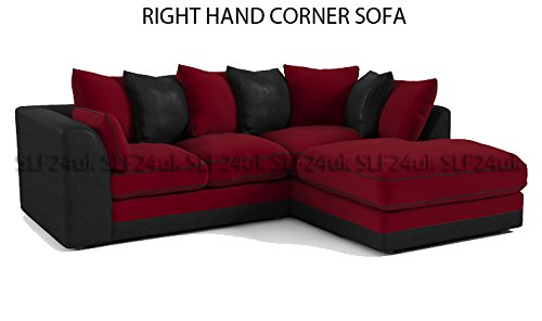 Porto Byron Corner Group Sofa in Red Fabric & Black Faux Leather - Left or Right Hand (Right Hand Corner)