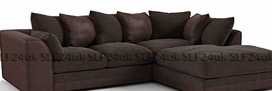 Smart Line Furniture Ltd. Porto Byron Jumbo Cord Corner Sofa amp; Faux Leather Fabric -Brown amp; Brown- Left or Righ Hand (Right Hand Corner)