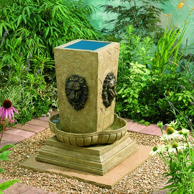 Pouring Lion` Head Solar Water Feature