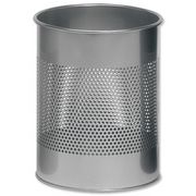 Bin Round Metal 165mm Perforated D260xH315mm 15 Litres Metallic Silver Ref A2900-03518